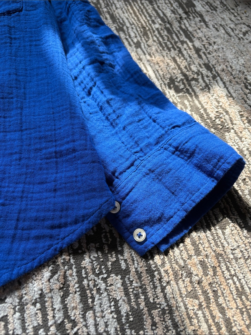 Women’s Blue Button-Up Shirt - Lightweight Textured Cotton - Picture 2 of 3